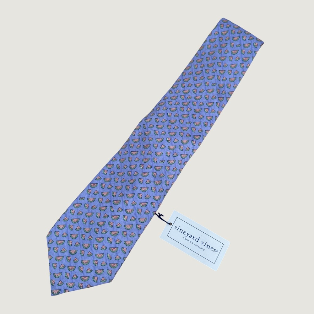 Vineyard Vines Mens Silk Tie Watermelon Fruit Print Blue Pink Hand Made USA NWT